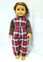 Clothes for 18&quot; Doll ~ XMAS OUTFIT Plaid Gingerbread OVERALLS &amp; Brown TO... - £10.26 GBP