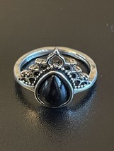 Black Onyx Stone S925 Silver Woman Tribal Crown Ring Size 8.5 - £12.05 GBP