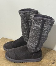 UGG Boots Women&#39;s 7 Gray Camaya Knit Suede Pull On Winter Sparkle Sequin... - $24.74