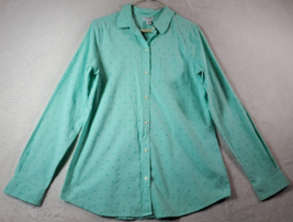 Old Navy Shirt Womens Size Medium Green Polka Dot Long Sleeve Collar Button Down - £6.80 GBP