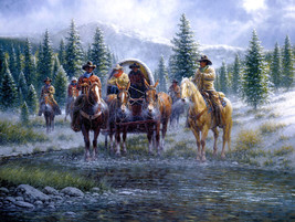 Giclee Art HD Print Oil painting Picture Western Cowboys walking in snow - £6.86 GBP+