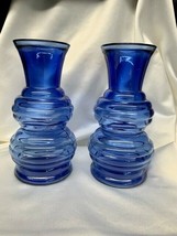 Vintage Pair USA 3 Cobalt Blue Transparent Ribbed Glass Vase - $65.00