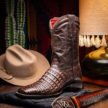TUCSON Genuine Caiman Belly Skin Cowboy Boot from the Western CollectionAged Bro image 8