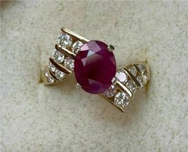 Pretty Wedding 14k Yellow Gold Finish Oval Cut Ruby &amp; Diamond 1.07 CT Halo Ring - £85.62 GBP