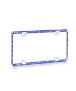 Blue Crystal Chrome Metal License Plate Frame - Double Row Rhinestone - $32.58 CAD