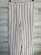 Theory Pants Women&#39;s  Size 6 White Red Striped 100% Linen Wide Leg Slash Pockets - £19.67 GBP