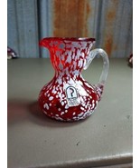 Old Pilgrim Glass Art Glass Pitcher Vase w/Label Red ~White Speckle Hand... - $23.95