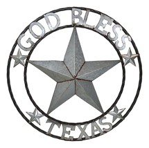 Large 24&quot;D Rustic Western Star God Bless Texas Galvanized Metal Wall Cir... - £39.08 GBP