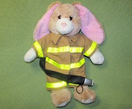 Build A Bear Fire Fighter 17&quot; Bunny Stuffed Animal Plush Rabbit Hose Tan Yellow - £20.62 GBP