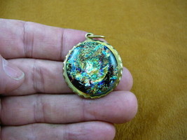 (#DB-706) Dichroic Glass Brass Pendant Jewelry Green Blue Yellow - £14.93 GBP