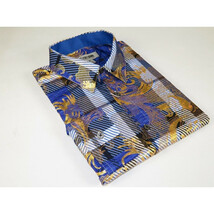 Mens Stacy Adams Fancy Foil Metallic Print Sports Shirt Stage Singer 4943 Blue image 12