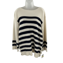 Charter Club Cream Admiral Blue Striped Boat Neck Long Sleeve Sweater Size M - £26.57 GBP