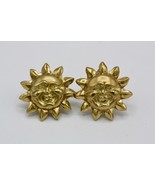 Fine 18K Yellow Gold Satin Finish Smiling Sun Celestial Sol Earrings Cli... - $3,155.77 CAD