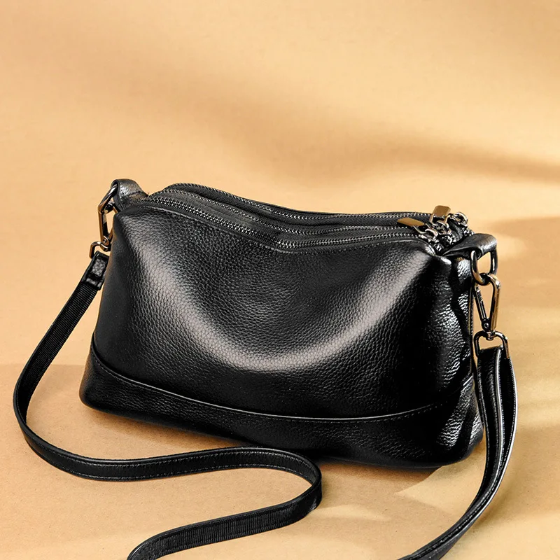 Genuine Leather Women&#39;s Bag New Fashion Versatile Multi Layer Multi Zipper Singl - £26.65 GBP
