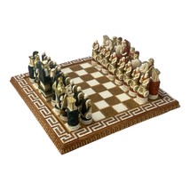Chess Set Board Meander &amp; 32 Pieces Greek Roman Gods Warriors Statues Figurines - £204.71 GBP