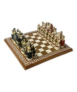 Chess Set Board Meander &amp; 32 Pieces Greek Roman Gods Warriors Statues Fi... - £205.20 GBP