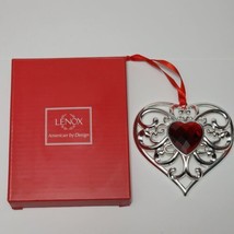 Lenox Red Gem Heart Silverplate Bejeweled Christmas Ornament  - $14.84