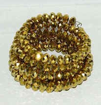 Bracelet Beaded Spiral Coil Gold Golden Bead Bangle Long Faceted Beads Vintage - £17.70 GBP