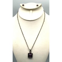 Vintage Purple Stone Necklace Parure, Gunmetal with Tigers Eye Cabochon ... - $28.06