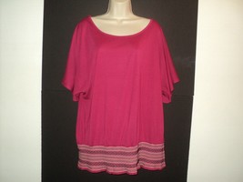 NEW Route 66 Top Plus Size 2X Short Dolman Sleeves Dark Rose Smocking Accent - £13.24 GBP