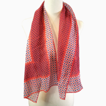 Vintage Scarf Women Rectangle Geometric Red White Blue Checkered Polka D... - £15.68 GBP