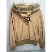 NFL Chicago Bears Womens Coat Faux Suede Sherpa Lined Fur Trim Hoodie Be... - £55.37 GBP