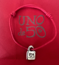 Uno De Fifty 50 Bracelet red cord silver charm locket Cincuenta Spanish jewelry - $11.61