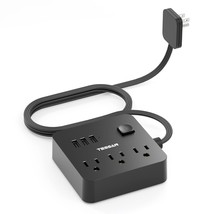 Flat Plug Power Strip, Ultra Thin Extension Cord With 3 Usb Wall Charger... - £28.66 GBP