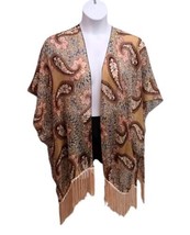 Womens Kimono OS Paisley Print Fringe Lightweight Open Front Festival Bo... - $13.86
