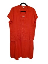 Eileen Fisher XL Red  100 % Linen Dress &amp; Jacket Set Lagenlook W/Pocket Oversize - £64.28 GBP