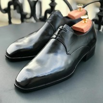 Men&#39;s Handmade Leather Derby Dress Shoes Black Leather Lace up Derby shoes - £126.69 GBP