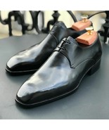 Men's Handmade Leather Derby Dress Shoes Black Leather Lace up Derby shoes - $161.49