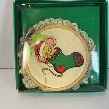 Vintage 1985 Giftco Heart Warmers Wood &amp; Cloth Christmas Ornament Mouse ... - $4.99