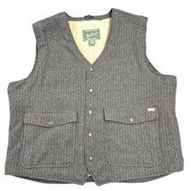 VTG Woolrich Winter Wool Vest Sherpa Lined Black w/ Charcoal Stripe Snap... - $63.35