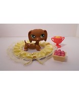 LPS # 556 Littlest Pet Shop Brown &amp; Pink Valentine Dachshund Dog Green H... - £52.04 GBP