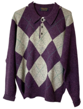 Brooks Brothers Sweater Mens Argyle 100% Lamb Wool Medium 3/4 Button Vintage - £13.81 GBP