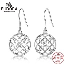 Real Pure 925 Sterling Silver Celtic Knot Round drop Earring Unique love knot Ea - £19.00 GBP