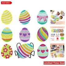 Colorful Easter Egg DIY Coaster Set - 8 Wooden Diamond Art Coasters with... - $23.71