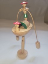 Hand Carved Painted Japan Vintage Kinetic Boat Gondolier Sculpture 6.5&quot;  - £15.77 GBP