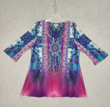 One World Women&#39;s Tunic Top 3/4 Sleeve Pink Purple Rhinestone Large - £10.85 GBP