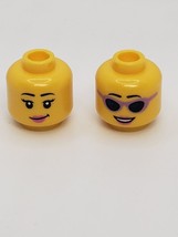 Lego Yellow Minifig Head Female Dual Sided Purple Sunglasses Pink Lips 1505 - £3.30 GBP