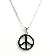 Silver Tone Boho Hippie Peace Sign Necklace 16&quot; Chain - £15.92 GBP