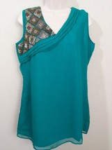 &quot;It&quot; A Way of Life Beaded Tank Sleeveless Blouse Green Gold Size XL - £12.05 GBP