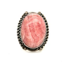 Vintage Sterling Signed DTR Jay King Oval Pink Rhodochrosite Stone Ring sz 7 1/4 - £59.53 GBP