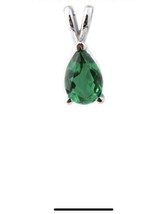 2CT Women&#39;s 14K White Gold Genuine Pear Shape Emerald Pendant Basket Setting - $353.43