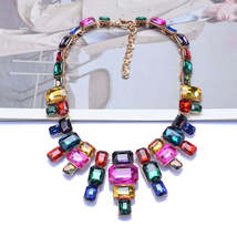 2023 ZA Fashion Colorful Glass Crystal Statement Choker Necklace Women Boho Indi - £26.89 GBP