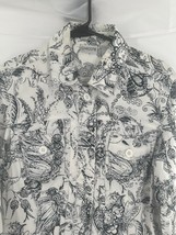 Chicos Blouse Sz 0 S White &amp; BlK Button Front Long Roll Tab Sleeve Shirt... - $18.69