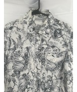 Chicos Blouse Sz 0 S White &amp; BlK Button Front Long Roll Tab Sleeve Shirt... - $25.62 CAD