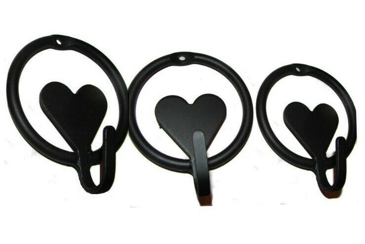 HEART &amp; RING HOOK - Solid Wrought Iron Wall Hooks by Piece or Dozen Amis... - $4.47+