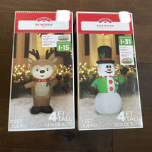Holiday Time Inflatables Snowman &amp; Reindeer 4 Ft Tall Gemmy Christmas Yard Decor - £67.76 GBP